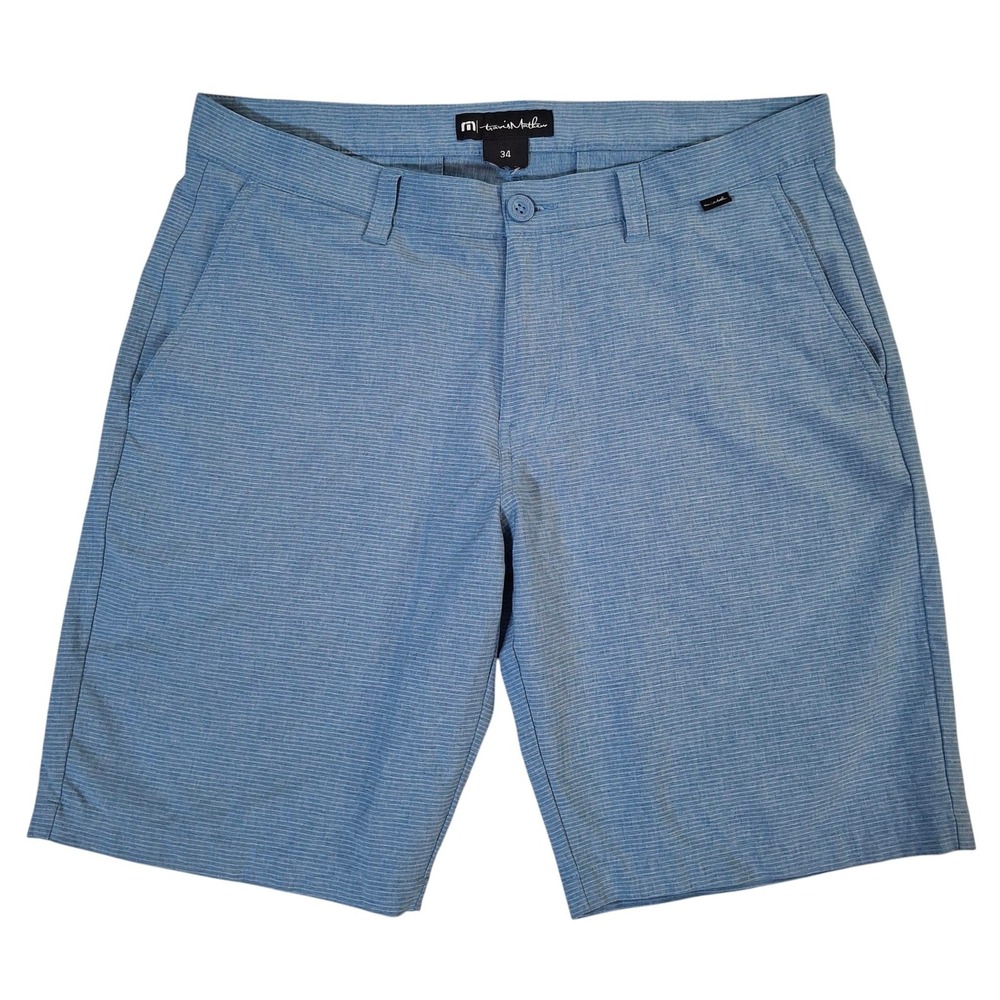 Travis Mathew Golf Shorts Men's 34 Blue Heathered Micro Stripe Performance 10"